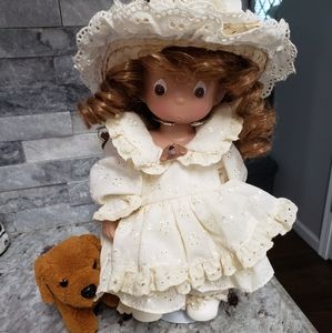 Authentic vintage Precious Moments soft standing doll w/ dog pal